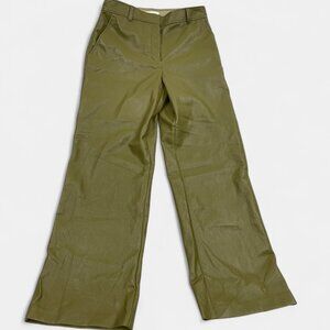 Babaton Aritzia Olive Green Faux Leather Straight Pants Trousers Women's 6 26x30